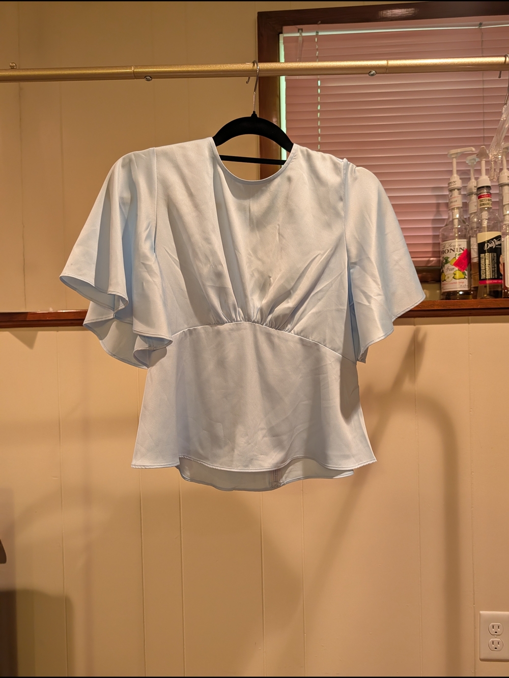 NWT Express Light Blue Peplum Top With Flutter Sleeves